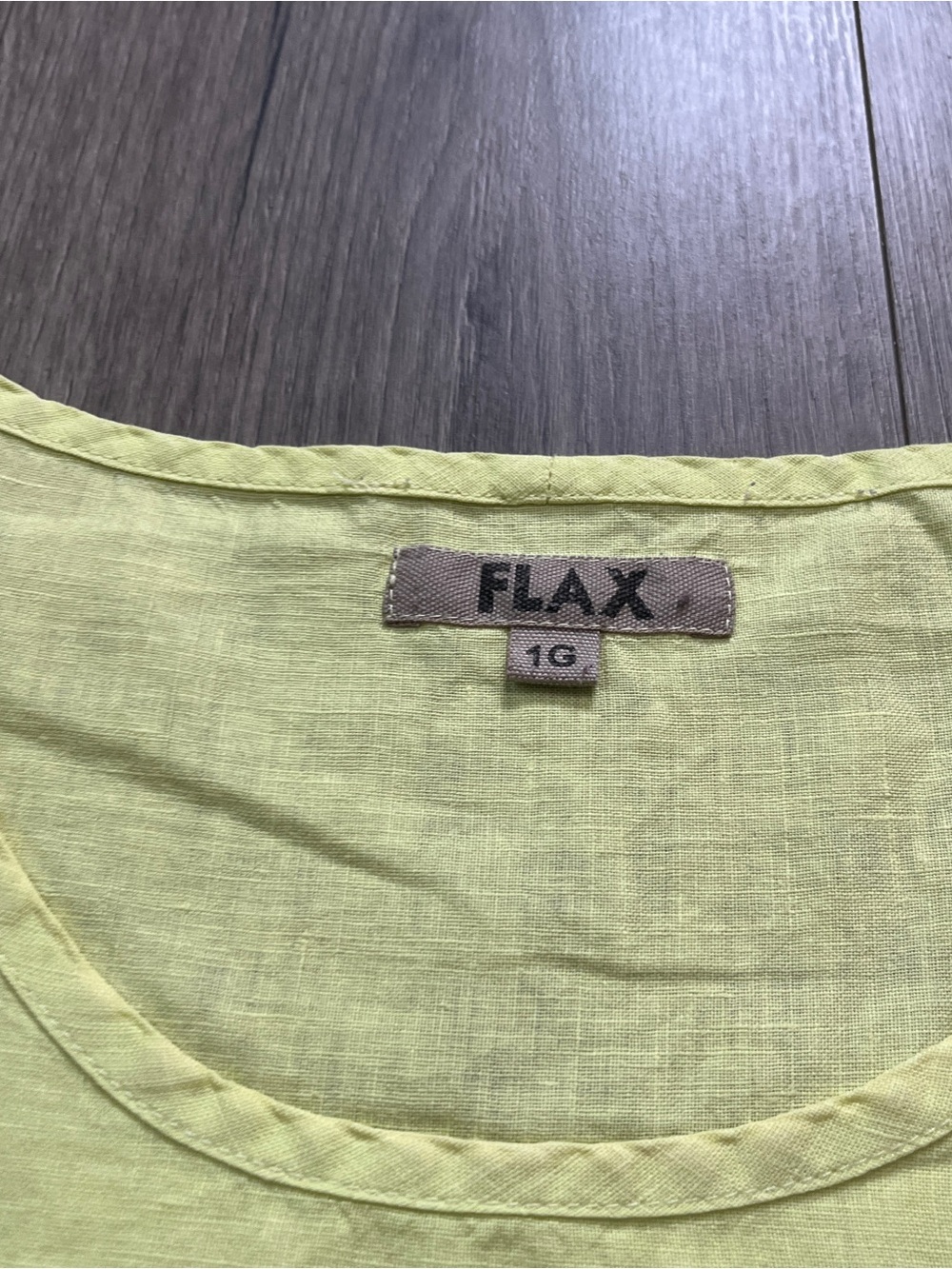 FLAX 100% Linen Scoop Neck Top Lime Green Plus Size 1X Short Sleeve Blouse - Picture 3 of 7